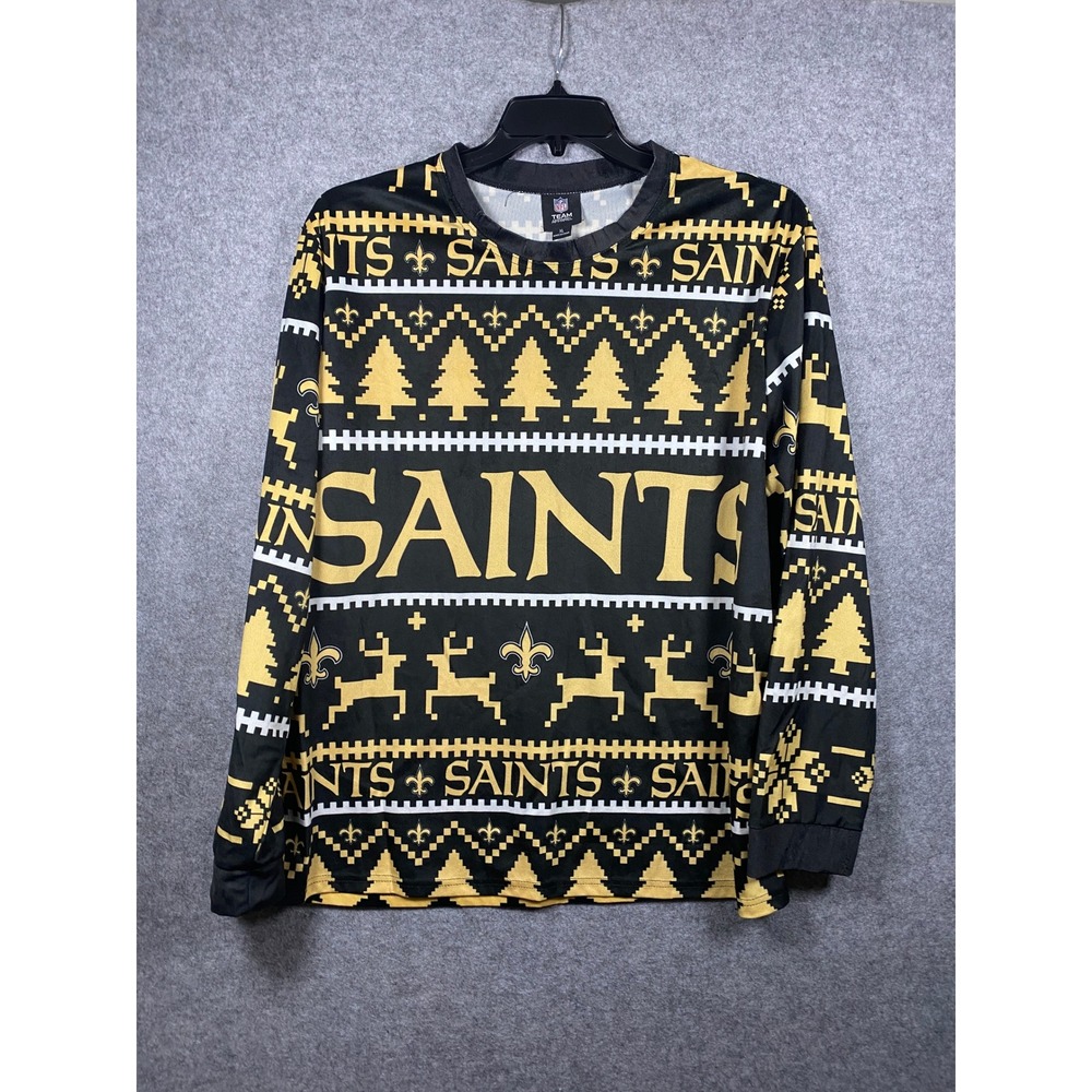 NFL Team Apparel New Orleans Saints Mens XL Black Gold Holiday Long Sleeve Shirt
